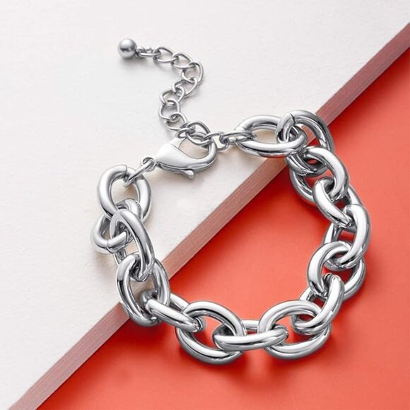 Neiman Marcus 14k Gold Plated Chunky Thick Large Link Chain Bracelet - Picture 4 of 4